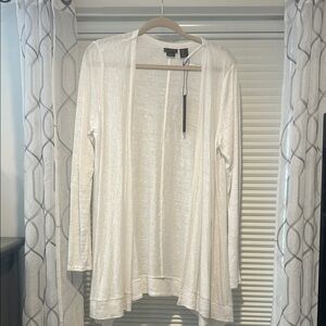 Tahari Linen Open Front Cardigan in White size large